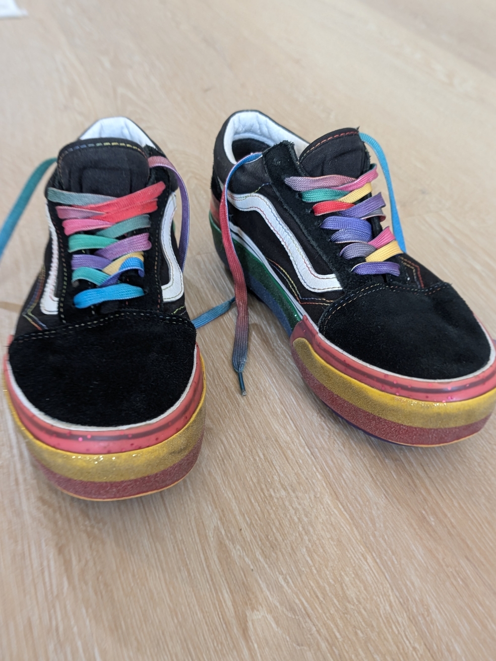 Vans Old Skool Stacked Glitter Pride Platform Shoes Womens 9 Mens 7.5